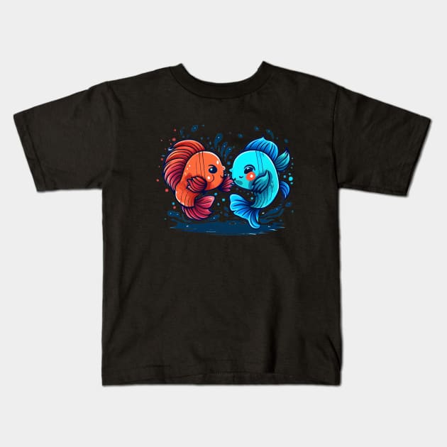 TWO COOL BETTA FISH FIGHTING Kids T-Shirt by aiartify